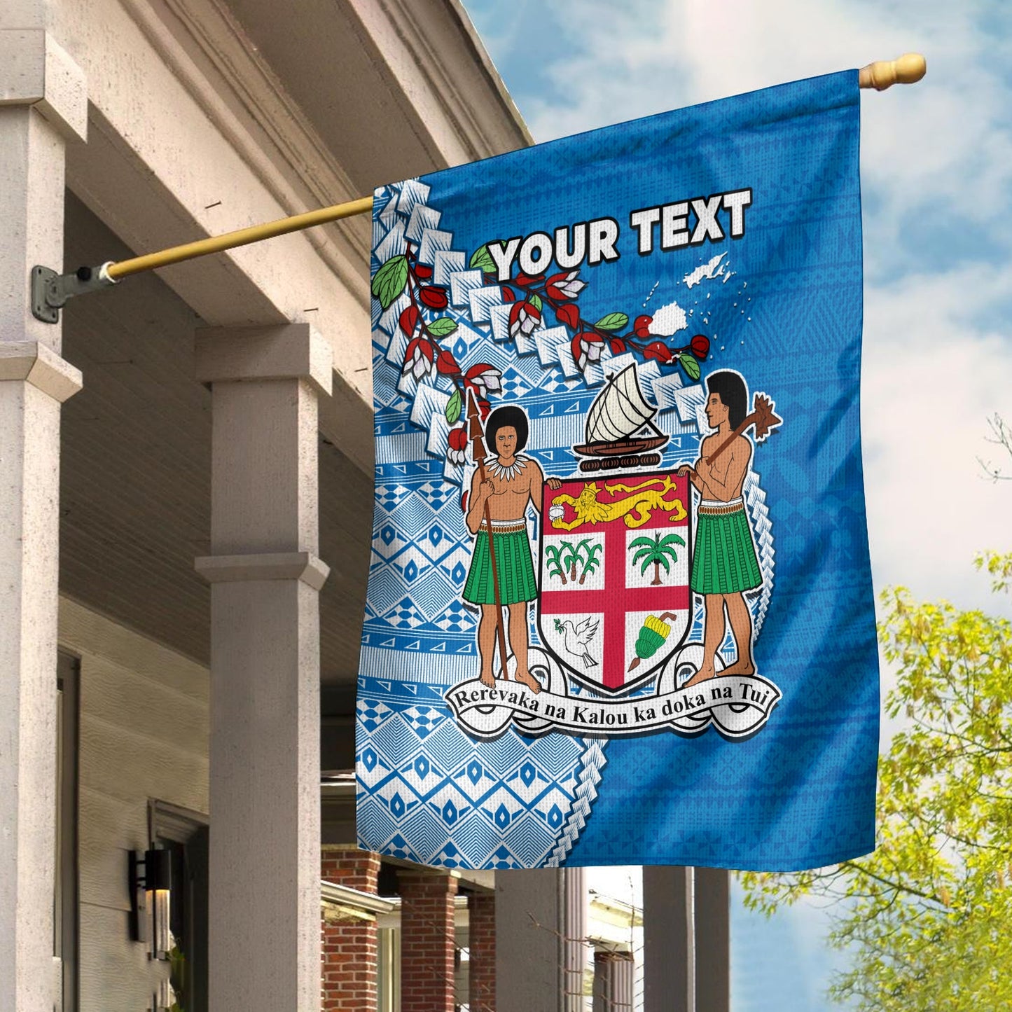 (Custom Personalised) Fiji Flag Fijian Drua Mix Tagimaucia Flower Blue Style