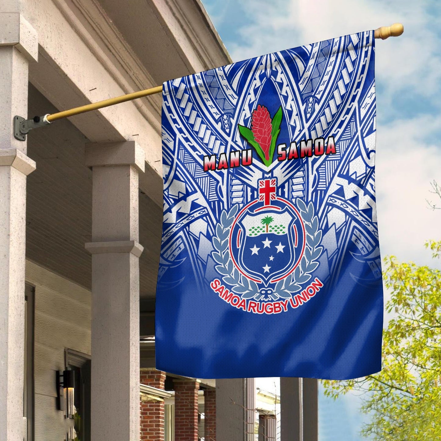 Samoa Rugby Flag Manu Samoa 7s Ginger Blue Polynesian