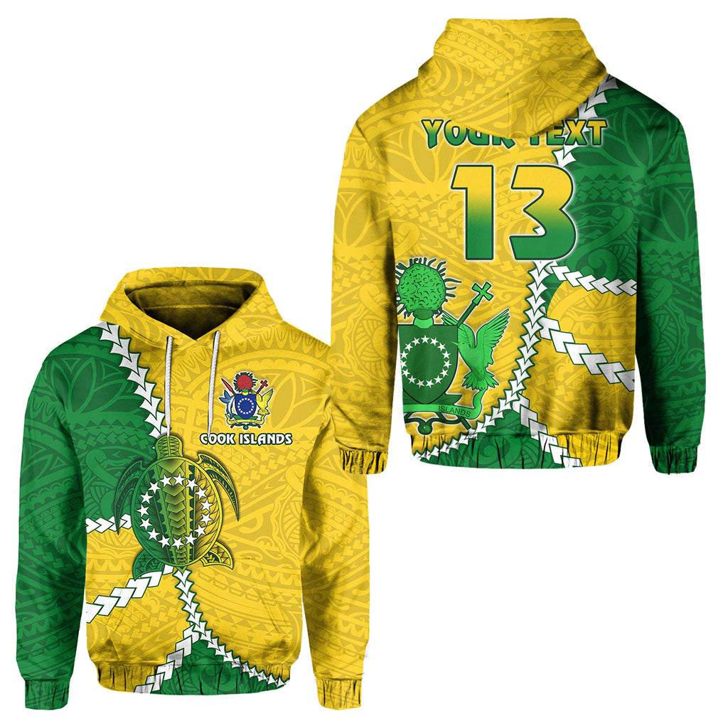 ( Personalised) Cook Islands Rugby Hoodie Polynesian Turtle Text and Number