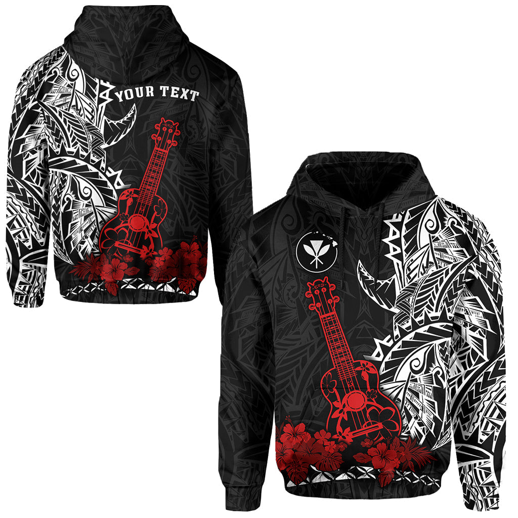 Custom Text Hawaii Polynesia Hoodie Red Ukulele Black Unisex Zip Up Hoodie
