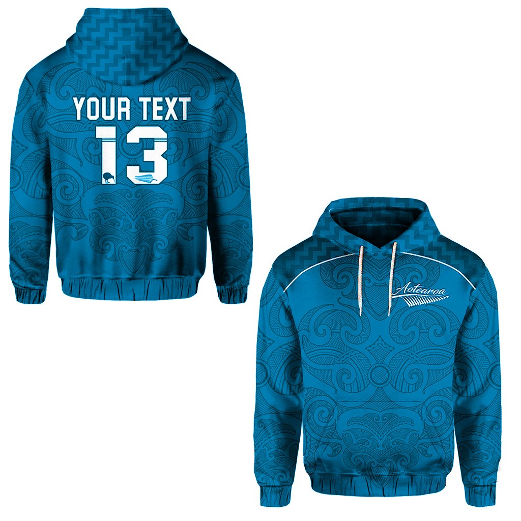 Custom Text Maori 2021 Hoodie Turquoise Aotearoa Tattoo Custom Text and Number