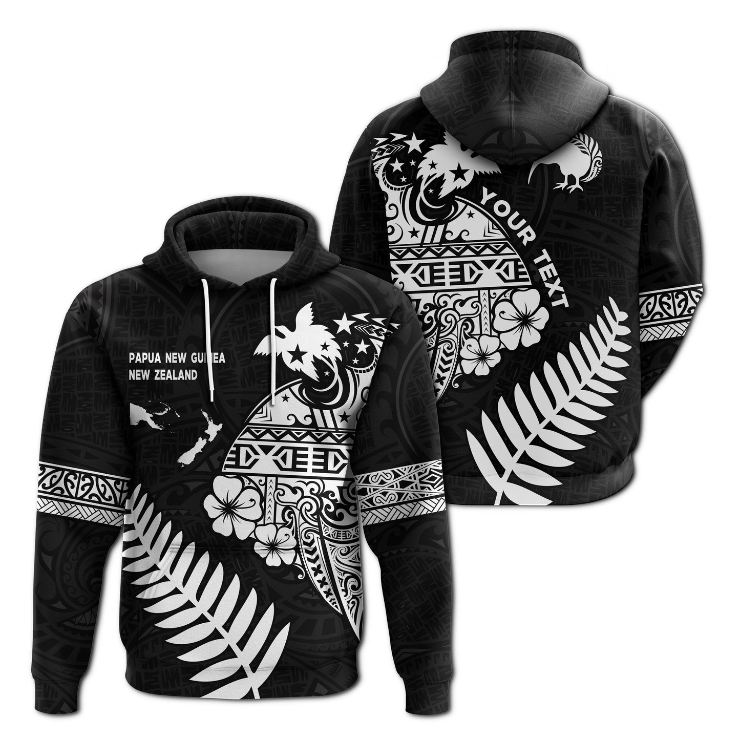 Custom Text Papua New Guinea and New Zealand Hoodie Maori Polynesian