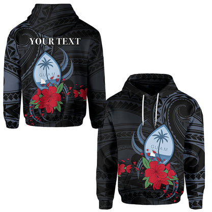 ( Personalised) Guam Hoodie Polynesian Flowers Version Black