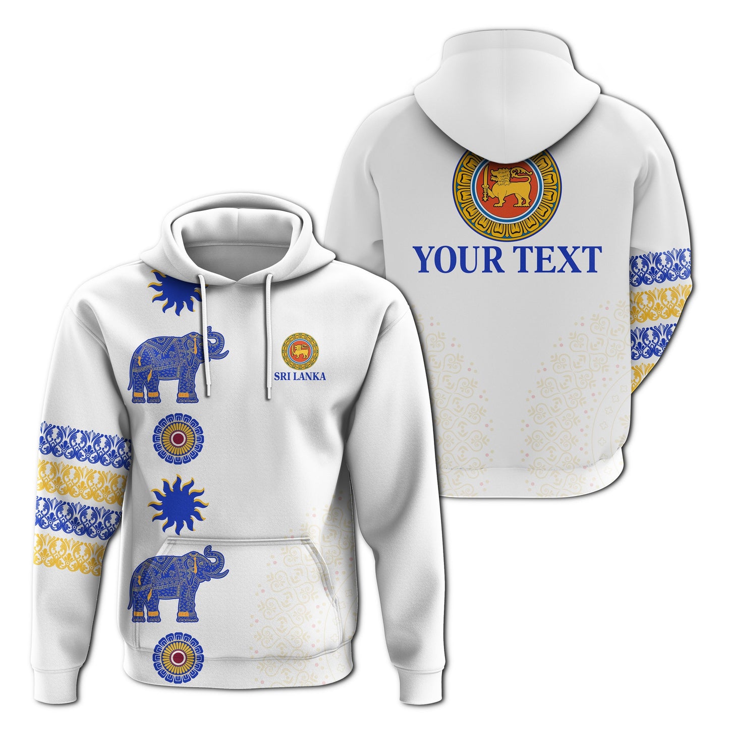 Custom Sri Lanka Hoodie Traditional Pattern and Elephants