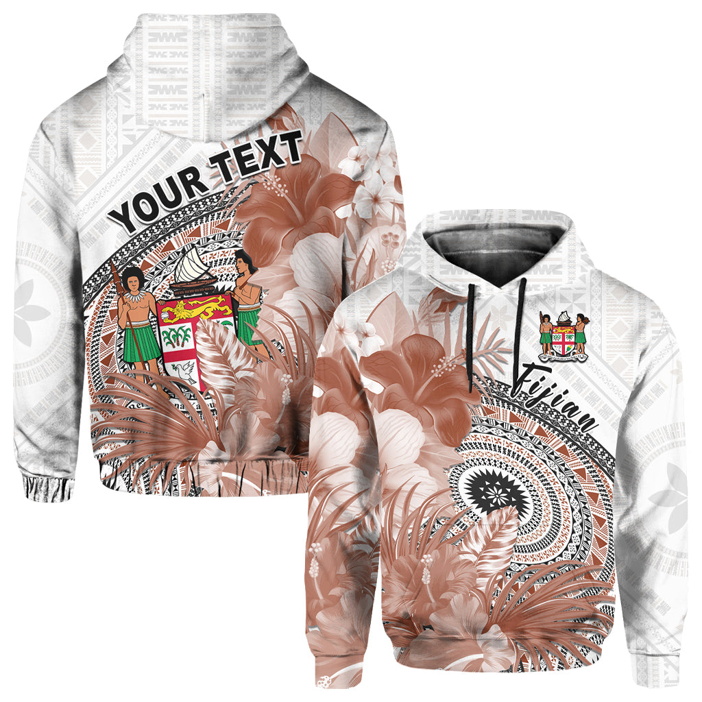 ( Personalised) Fiji Tapa Hoodie White Fijian Masi Be Loved Hibiscus