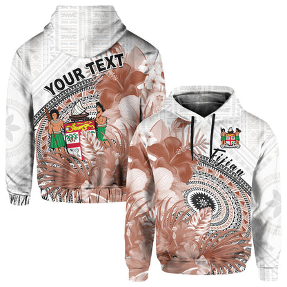 ( Personalised) Fiji Tapa Hoodie White Fijian Masi Be Loved Hibiscus