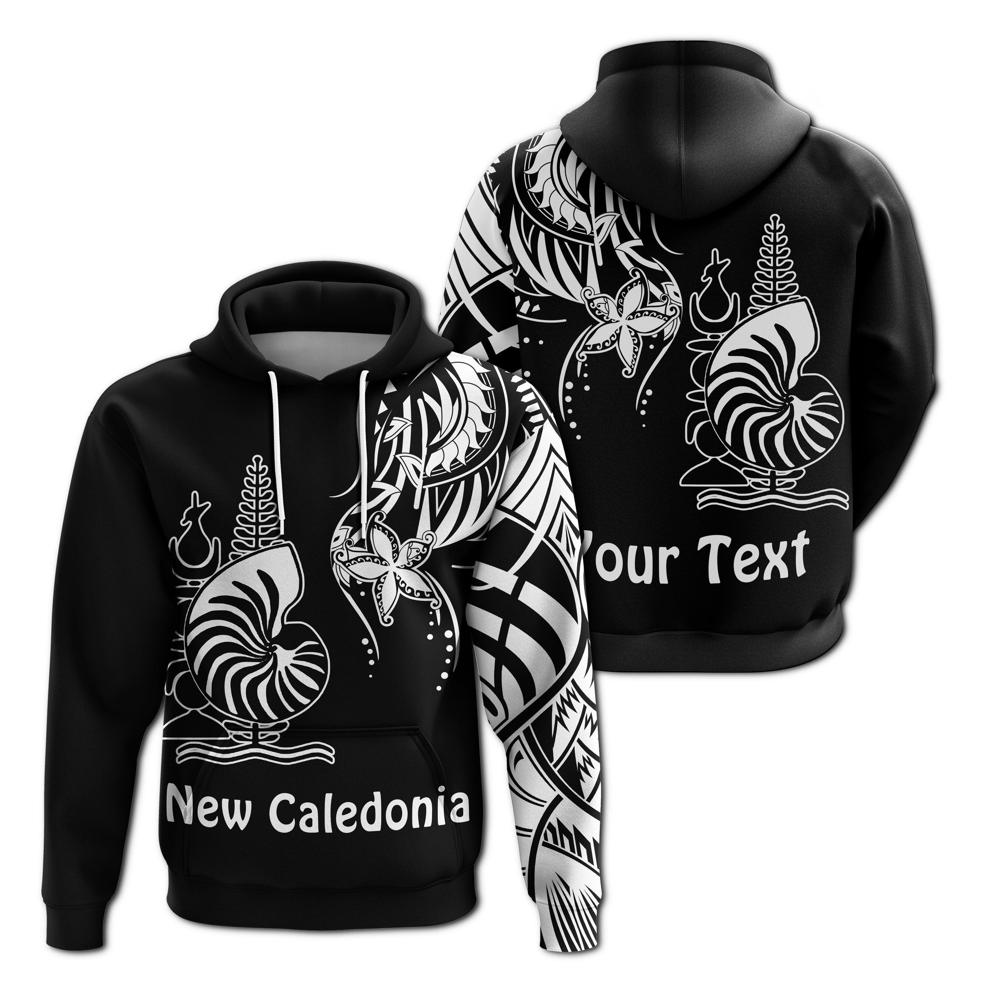 ( Personalised) New Caledonia Hoodie Emblem Nautilus Shell Version Black