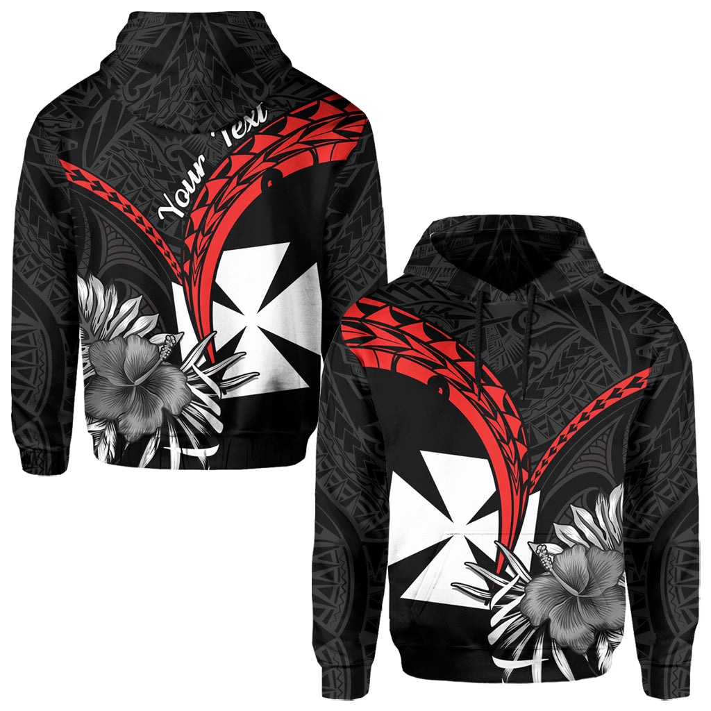 ( Personalised) Wallis et Futuna Hoodie Polynesian Pattern and Hibiscus Flowers Version Black