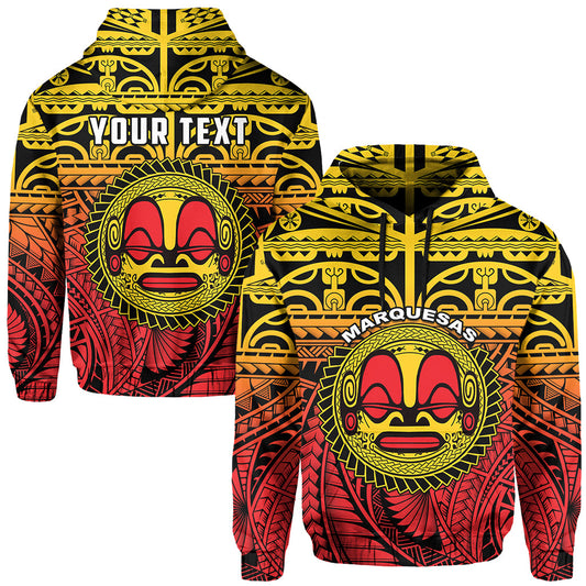 Custom Text Marquesas Islands Hoodie Mata Tiki Polynesian Pattern