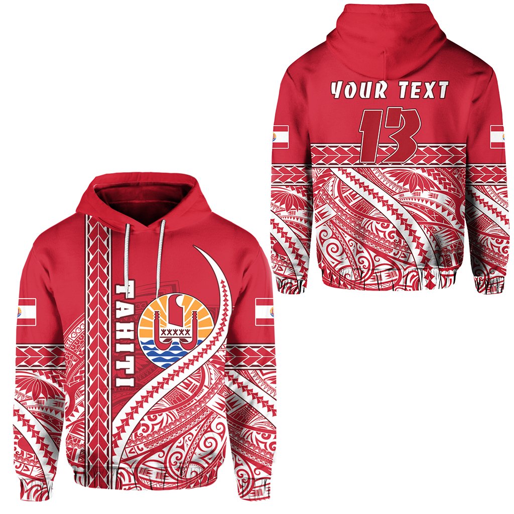 ( Personalised) Tahiti Rugby Hoodie Marvelous Version Red Text and Number