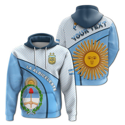 Custom Argentina Football 2022 Hoodie Champions Blue Sky May Sun