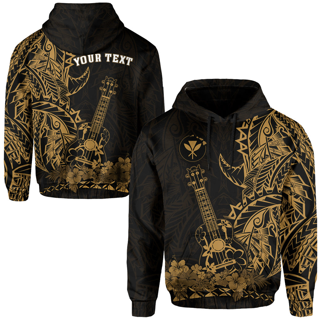 Custom Text Hawaii Polynesian Hoodie Ukulele Gold
