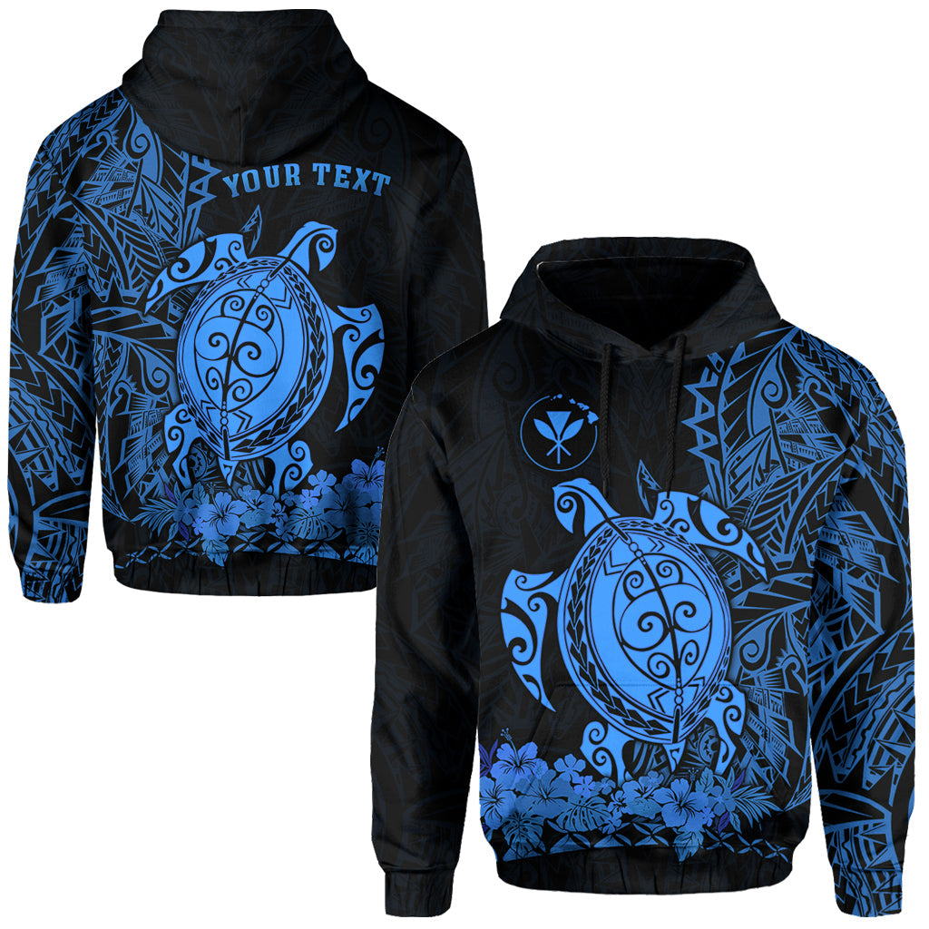 Custom Text Hawaii Polynesian Hoodie Blue Sea Turtles Hawaiian
