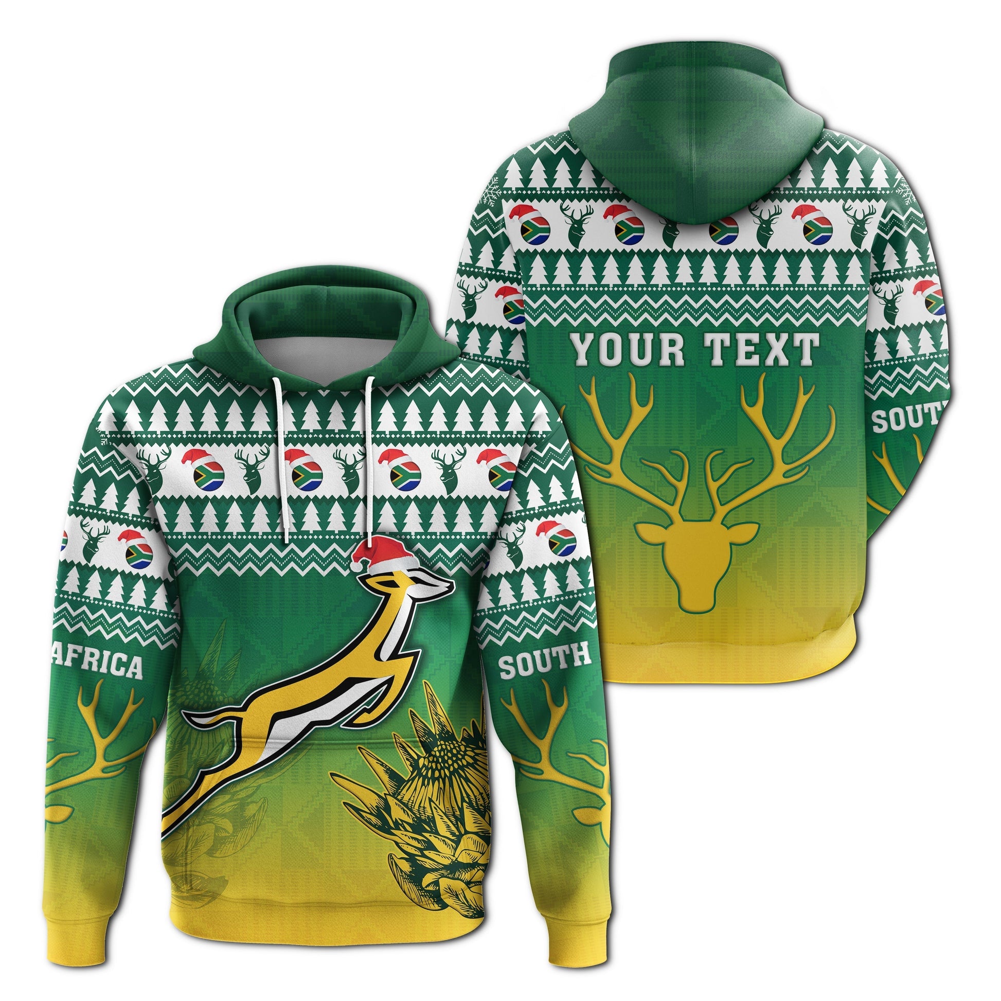 South Africa Rugby Christmas Custom Hoodie Proud Springboks