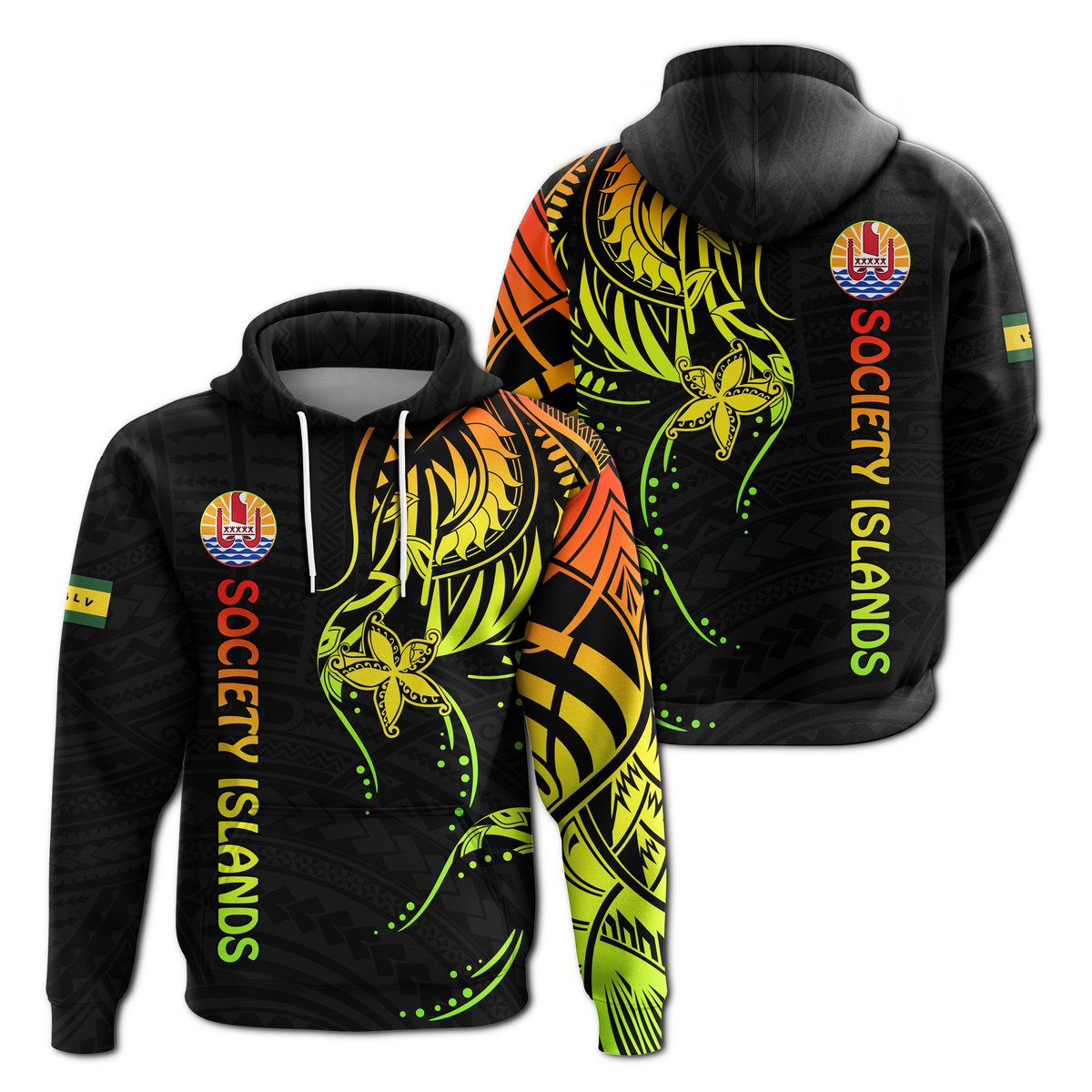 Society Islands Hoodie Mix Pattern Leeward Islands French Polynesia