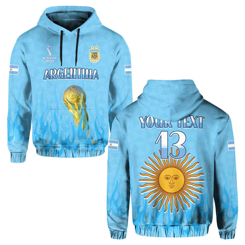 Custom Argentina Football Hoodie Vamos Sky Champions World Cup Fire