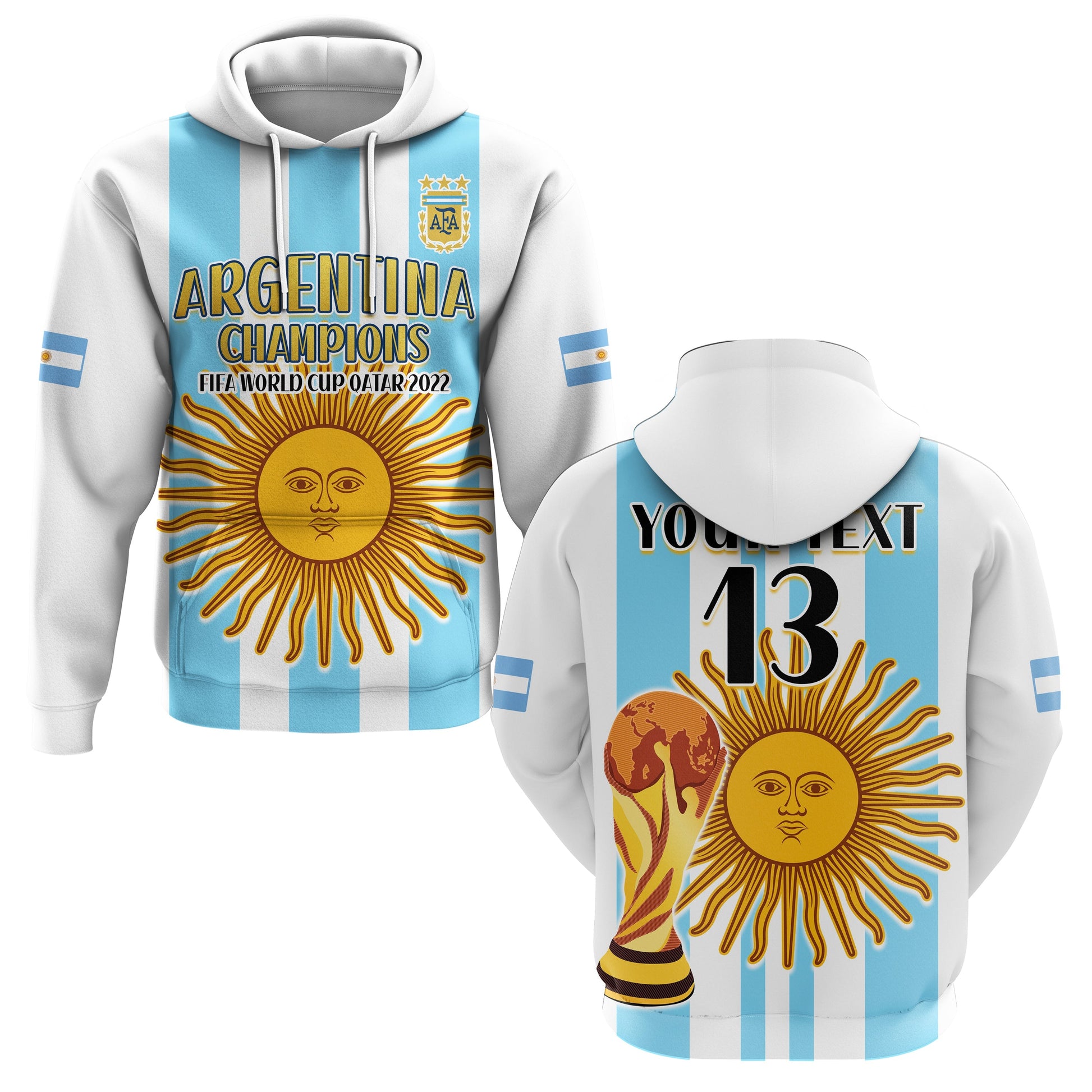 Custom Argentina Football Hoodie FIFA 2022 World Cup Champions
