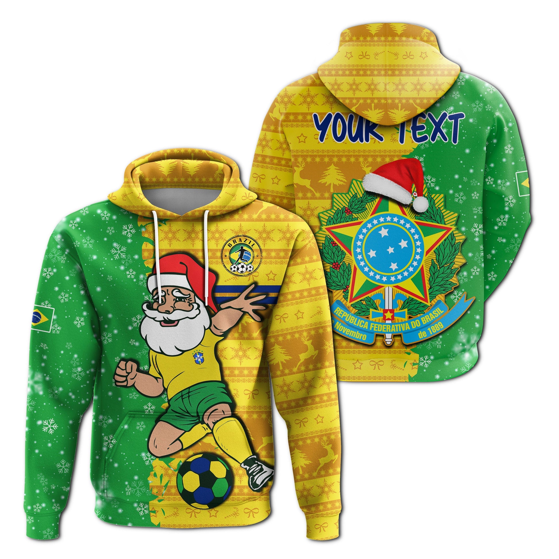 Custom Christmas Brazil Football Hoodie Santa Claus Selecao Champions