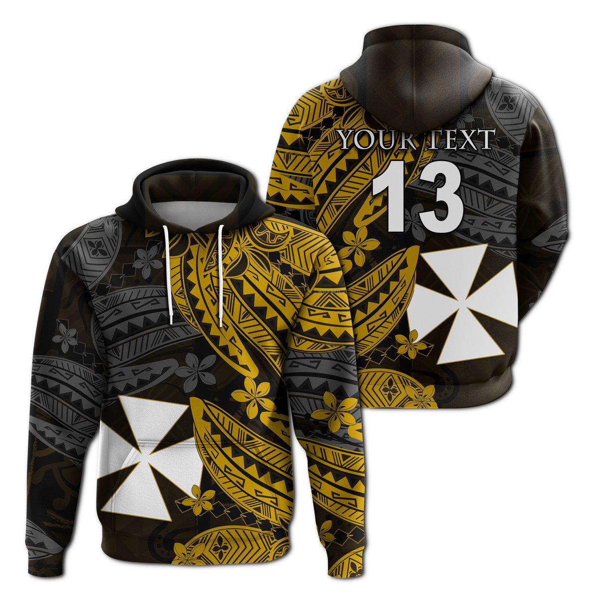 ( Text and Number) Wallis and Futuna Hoodie Enjoy Polynesian Flowers Version Gold