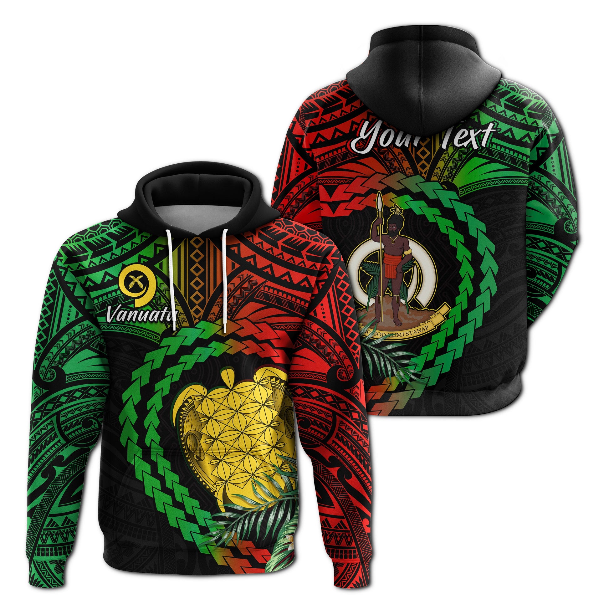 ( Personalised) Vanuatu Heart Polynesian Hoodie Turtle Sand Drawings