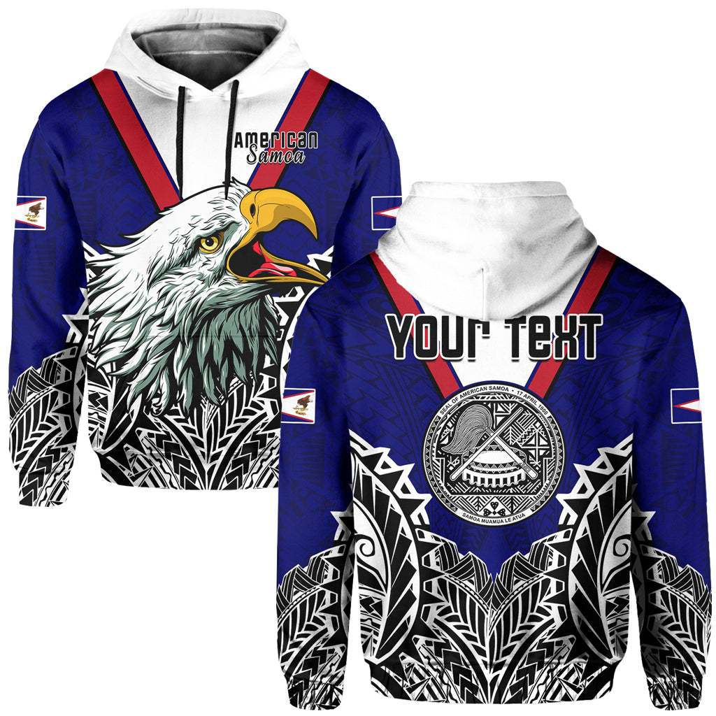 Custom Text American Samoa Hoodie Bald Eagle Mix Polynesian