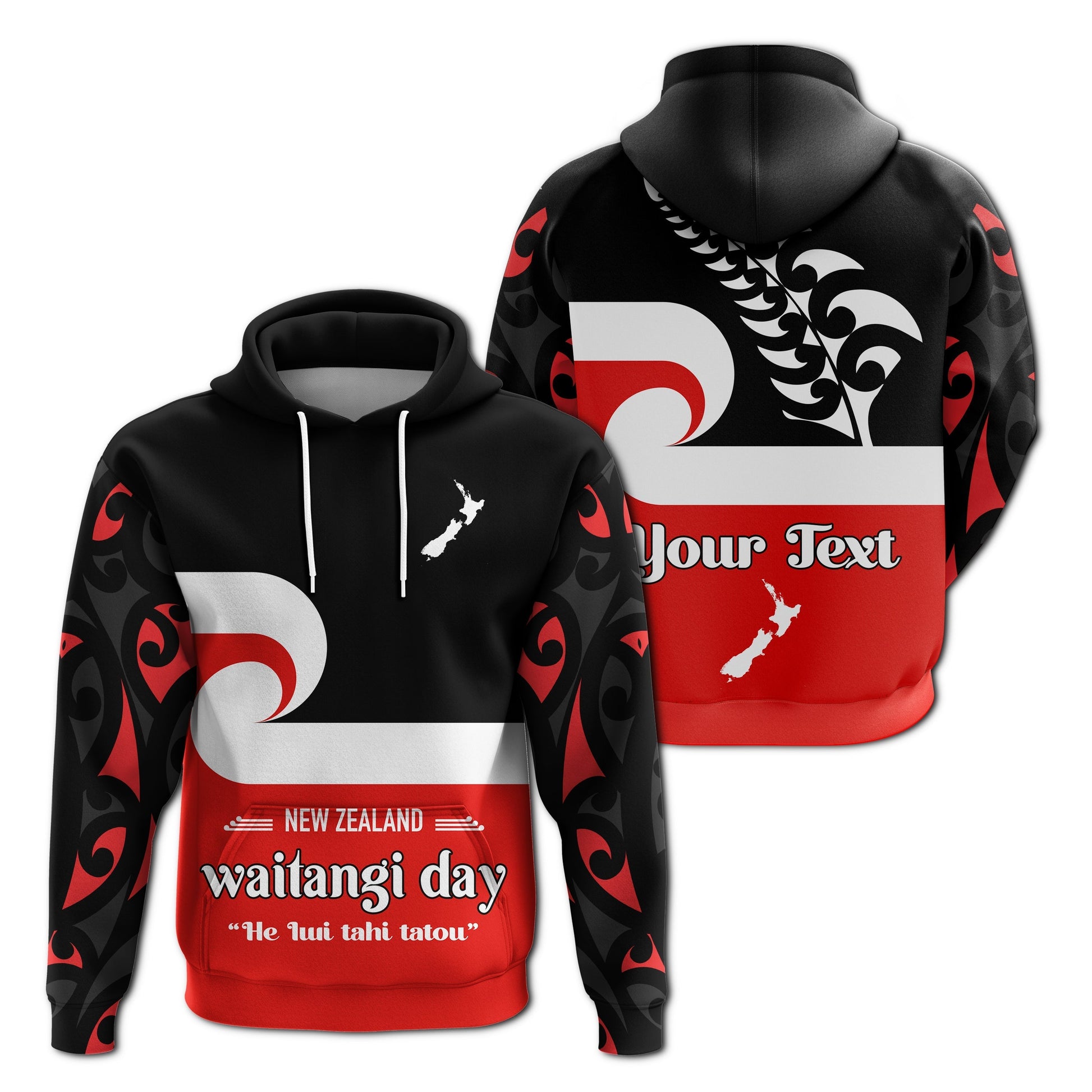 Custom Text Waitangi Day Hoodie Maori Fern and Tino Rangatiratanga Flag