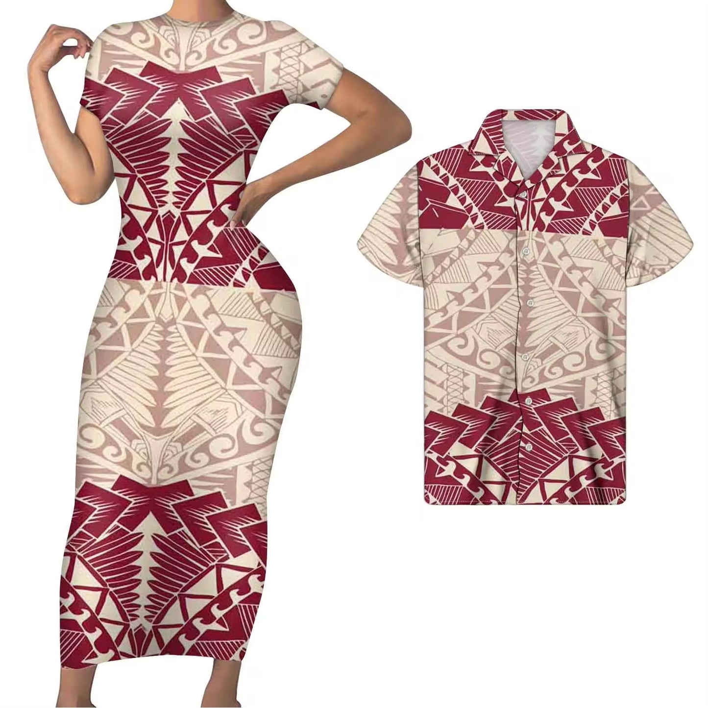 Polynesian Matching Clothes For Couples Polynesian Tribal Bodycon Dress Hawaii Shirt