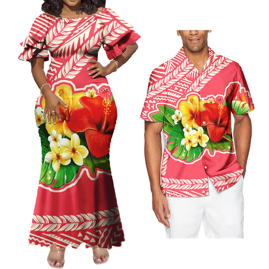 Mermaid Bodycon Dresses and Hawaiian Shirt Polynesian Tropical Flowers Matching Outfit