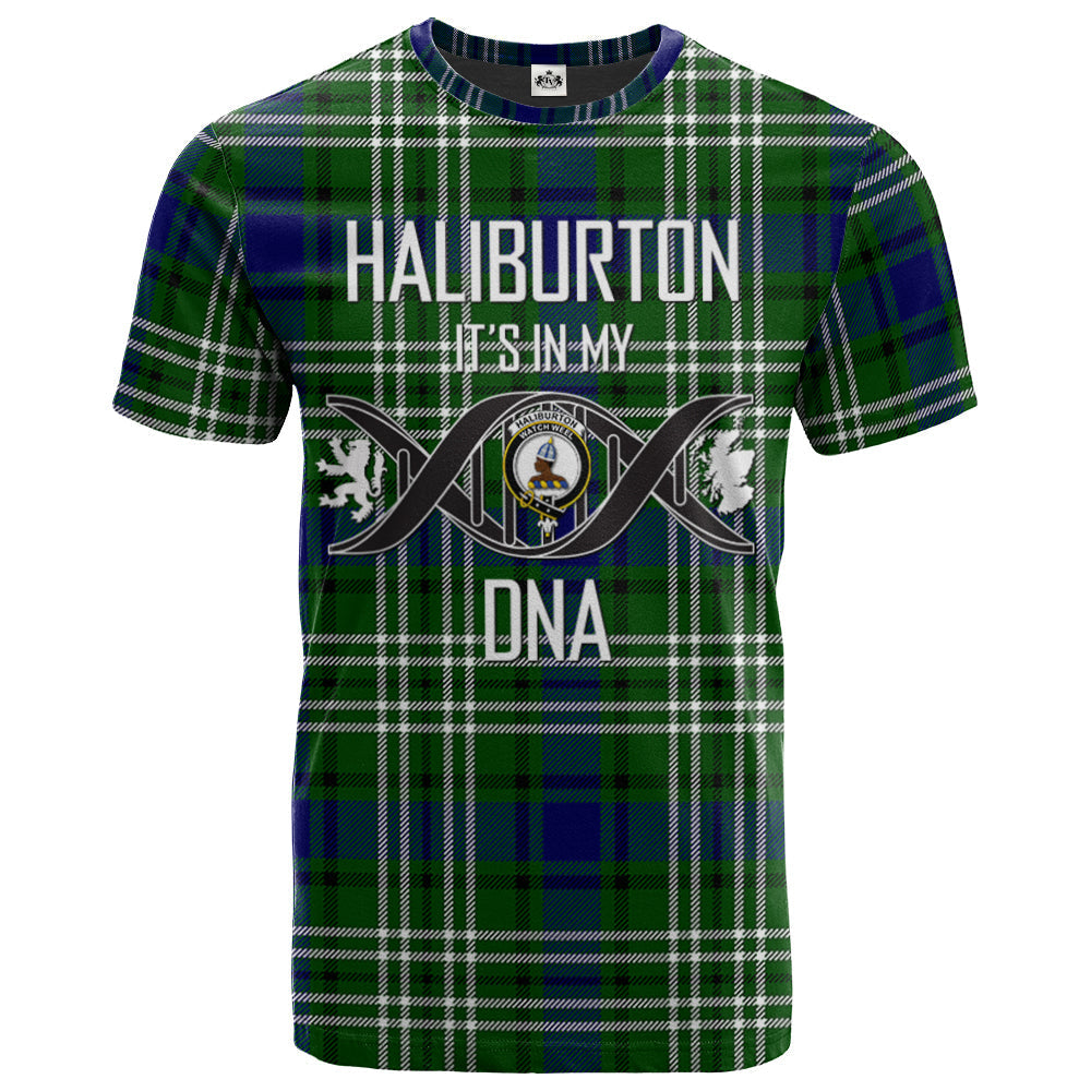 Printivon Haliburton Clan DNA In Me Tartan Crest T Shirt