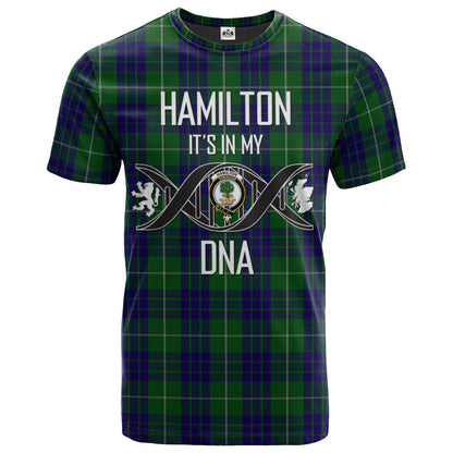 Printivon Hamilton Green Hunting Clan DNA In Me Tartan Crest T Shirt