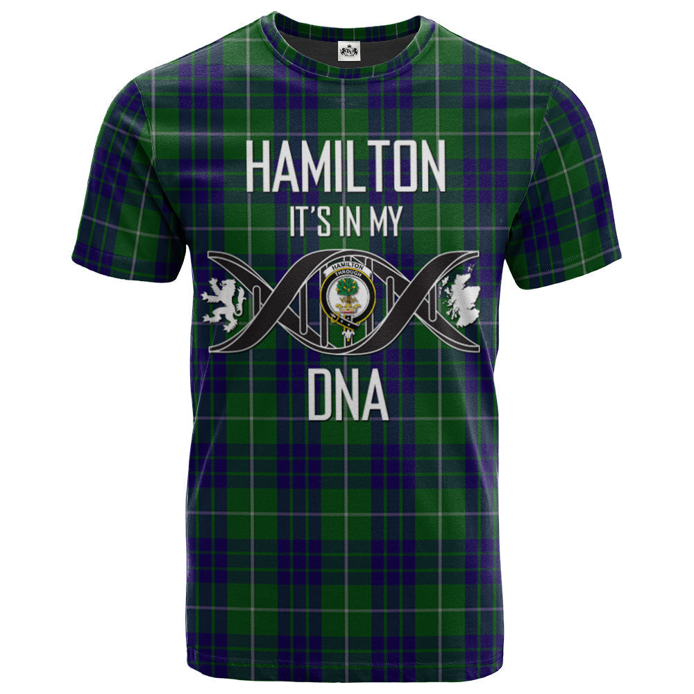 Printivon Hamilton Green Hunting Clan DNA In Me Tartan Crest T Shirt