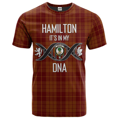 Printivon Hamilton Red Clan DNA In Me Tartan Crest T Shirt
