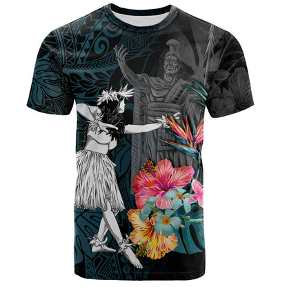 Hawaii T-Shirt King Kamehameha With Hawaiian Girls Tropical Flowers Shirt