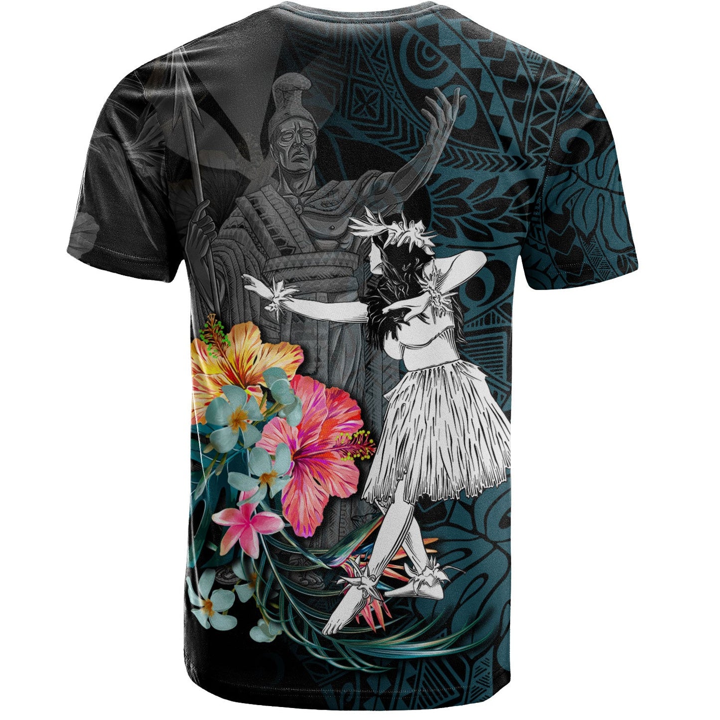 Hawaii T-Shirt King Kamehameha With Hawaiian Girls Tropical Flowers Shirt