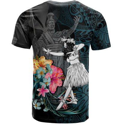 Hawaii T-Shirt King Kamehameha With Hawaiian Girls Tropical Flowers Shirt