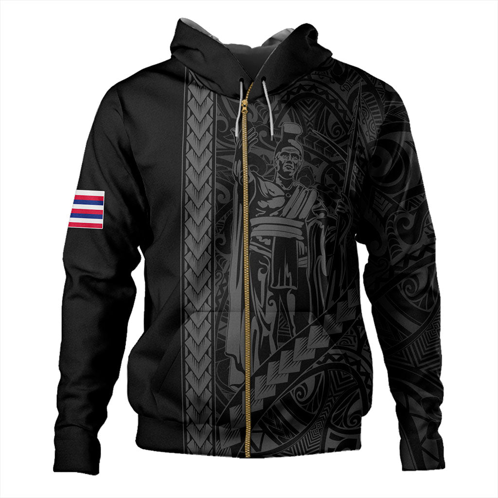 Hawaii Hoodie Tribal Polynesian King Kamehameha BLack Zip Hoodie All Over Print