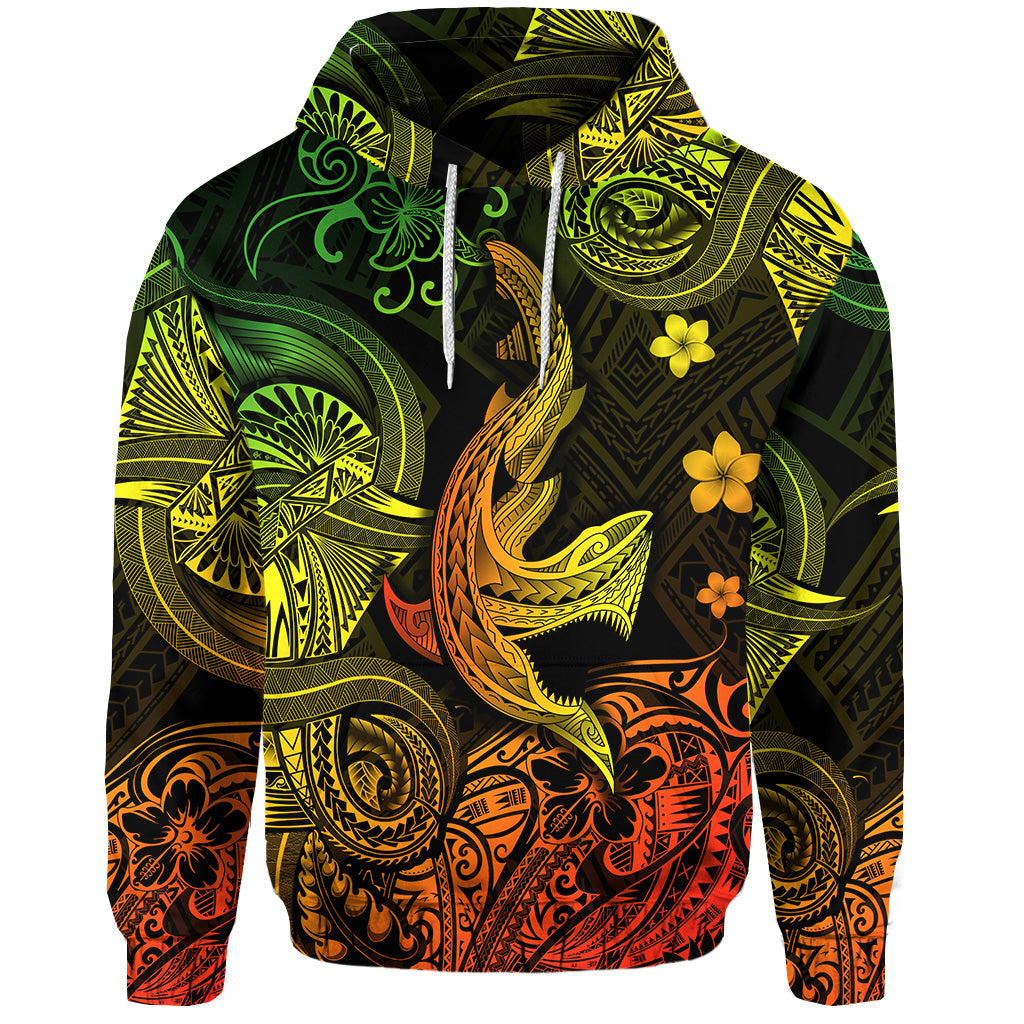 Hawaii Angry Shark Polynesian Hoodie Unique Style Reggae