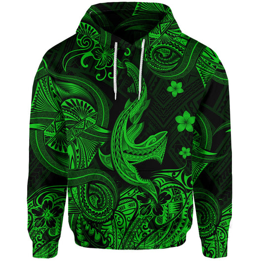 Hawaii Angry Shark Polynesian Hoodie Unique Style Green
