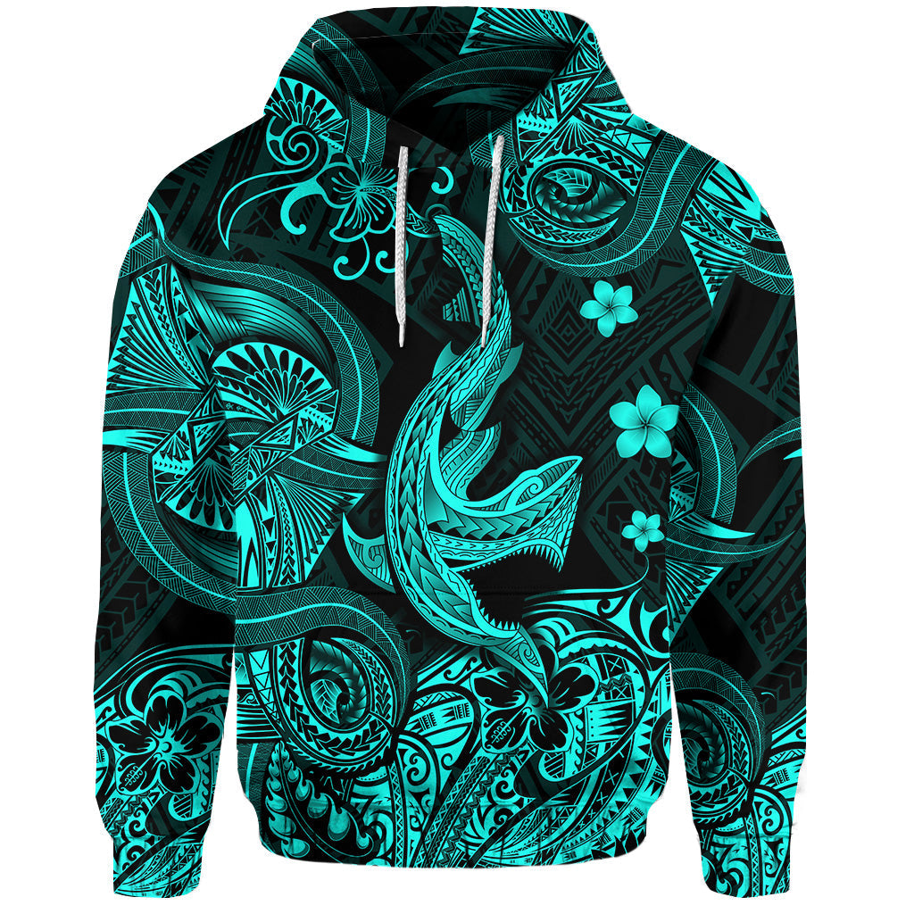 Hawaii Angry Shark Polynesian Hoodie Unique Style Turquoise