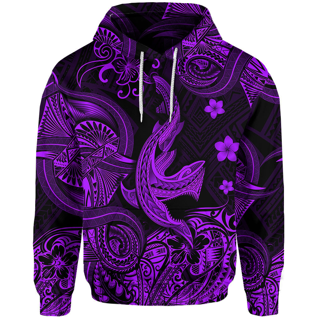 Hawaii Angry Shark Polynesian Hoodie Unique Style Purple