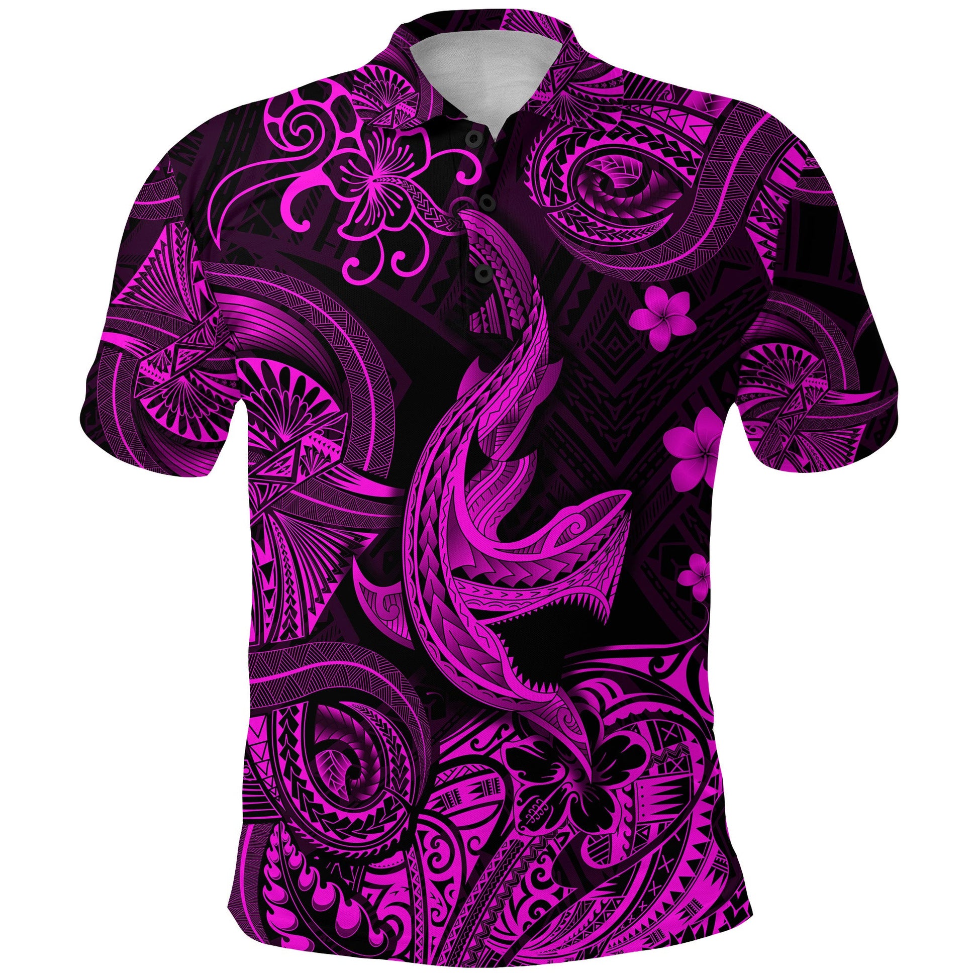 Hawaii Angry Shark Polynesian Polo Shirt Unique Style - Pink