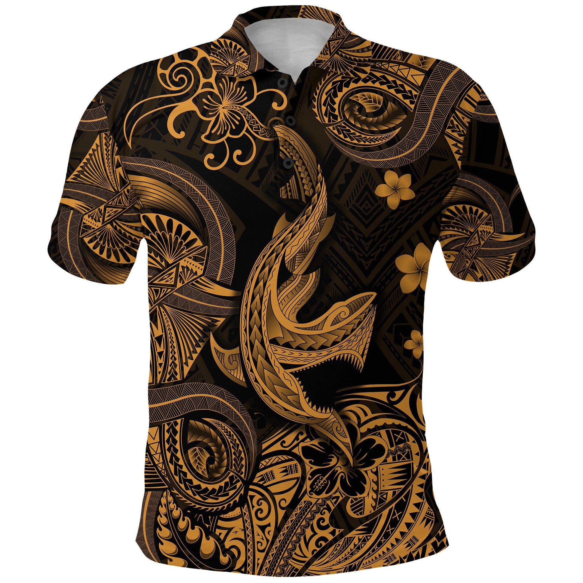 Hawaii Angry Shark Polynesian Polo Shirt Unique Style - Gold NO.1