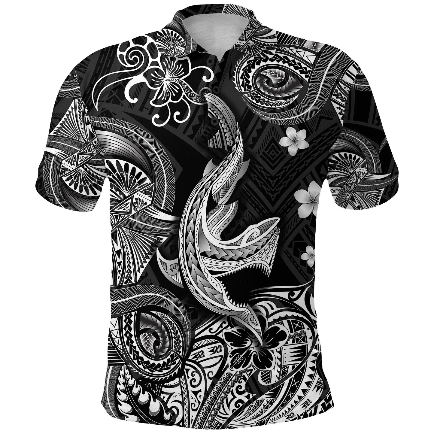 Hawaii Angry Shark Polynesian Polo Shirt Unique Style - Black