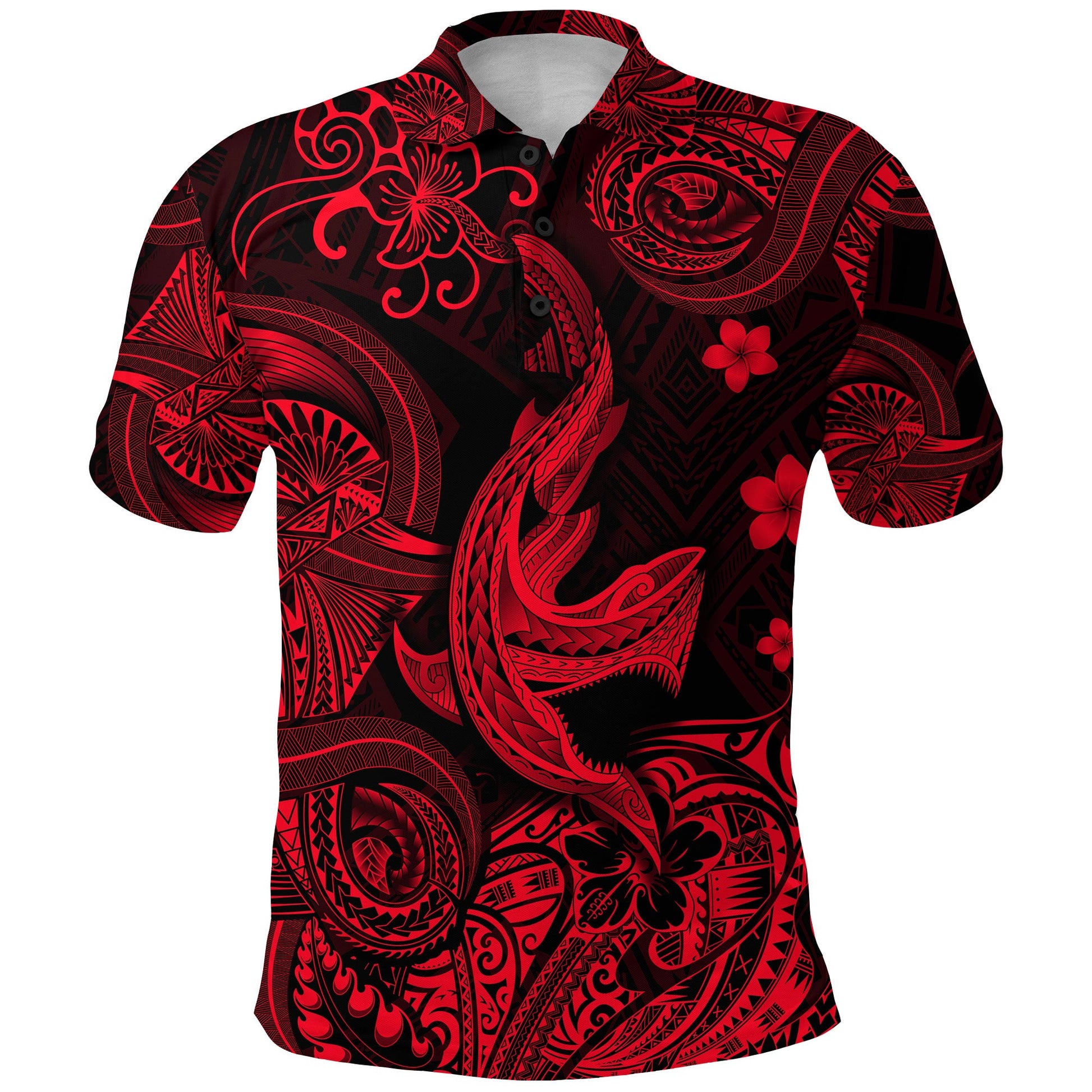 Hawaii Shark Angry Polynesian Polo Shirt Unique Style - Red