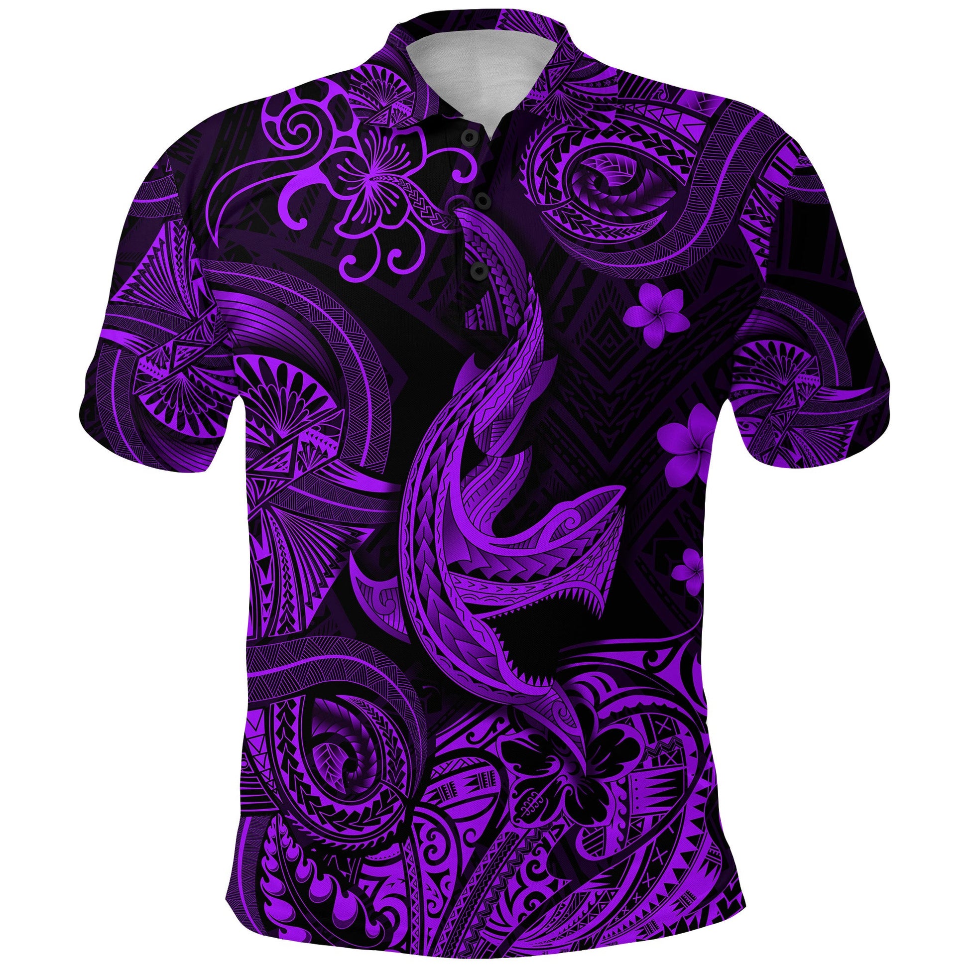 Hawaii Angry Shark Polynesian Polo Shirt Unique Style - Purple
