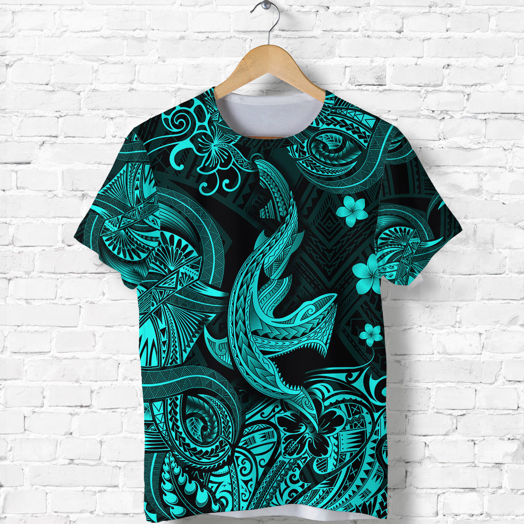 Hawaii Angry Shark Polynesian T Shirt Unique Style Turquoise