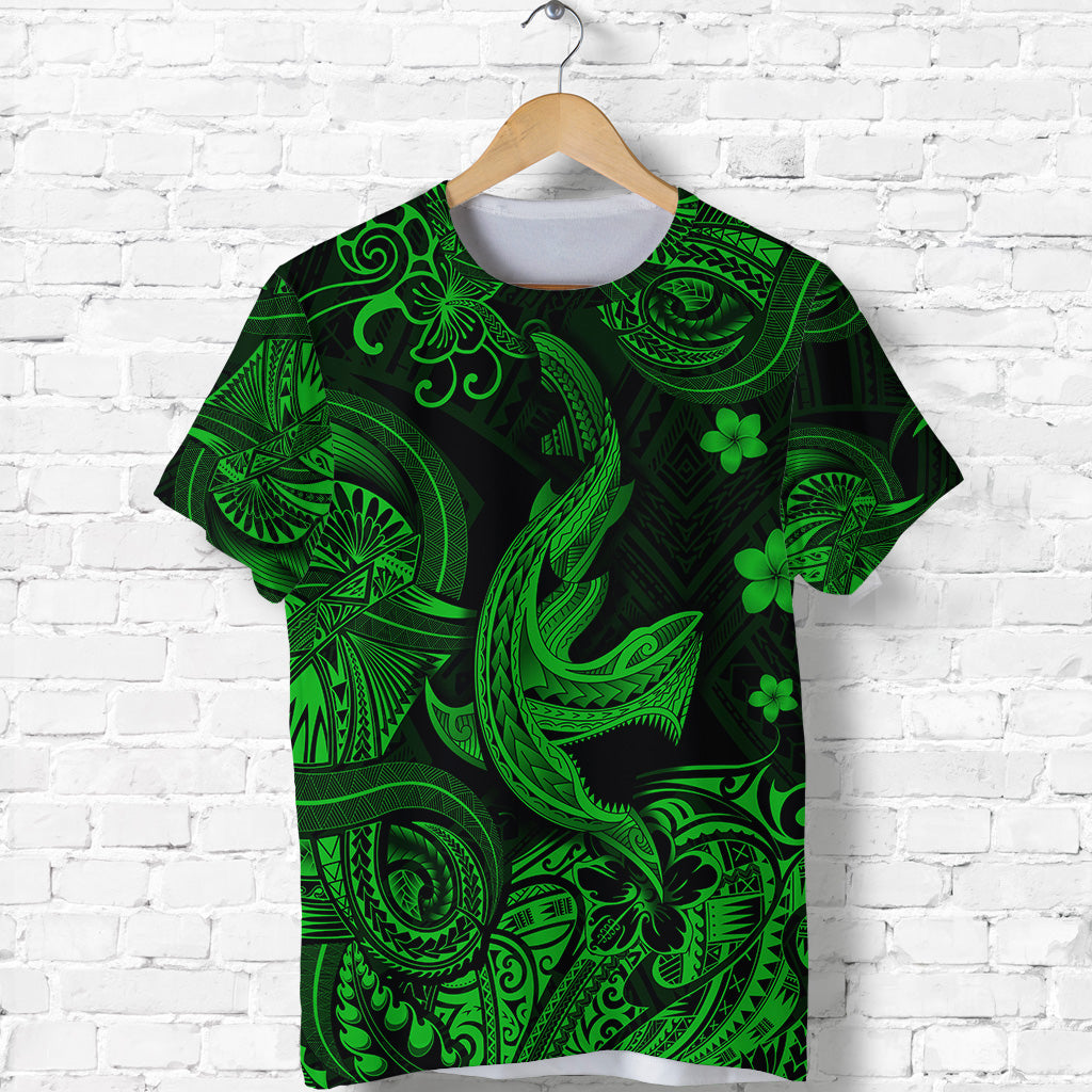 Hawaii Angry Shark Polynesian T Shirt Unique Style Green