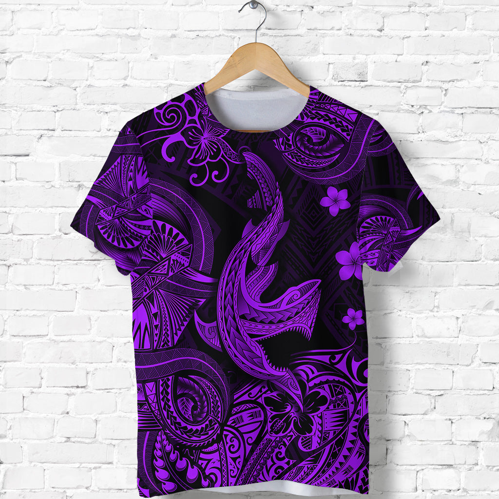 Hawaii Angry Shark Polynesian T Shirt Unique Style Purple
