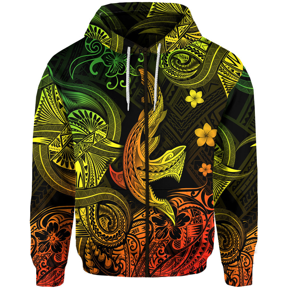Hawaii Angry Shark Polynesian Zip Hoodie Unique Style Reggae