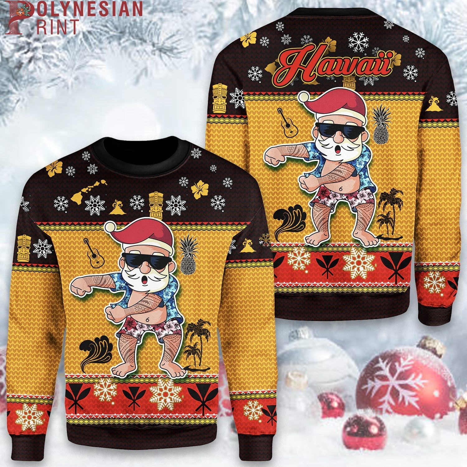 Hawaii Christmas Sweatshirt Santa Claus Polynesian Tattoo